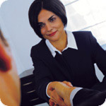 Business woman shaking hands with business man